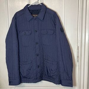 Michael Kors Nylon Blue Vertical Quilt Shirt Jacket Button Up